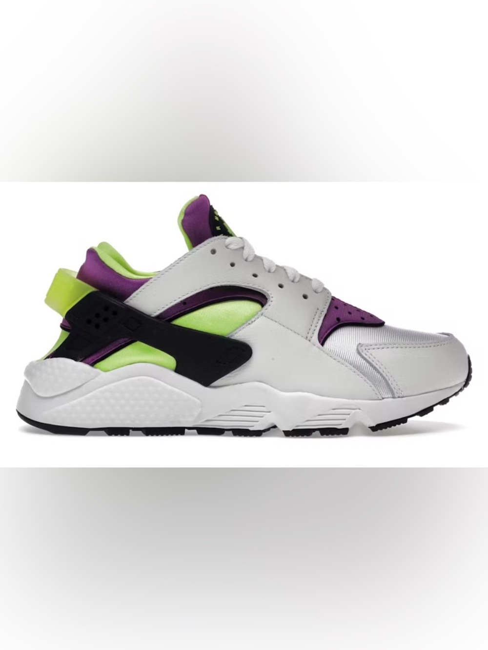 Women’s Nike Air Huarache White, Purple & Lime Accent Sneakers